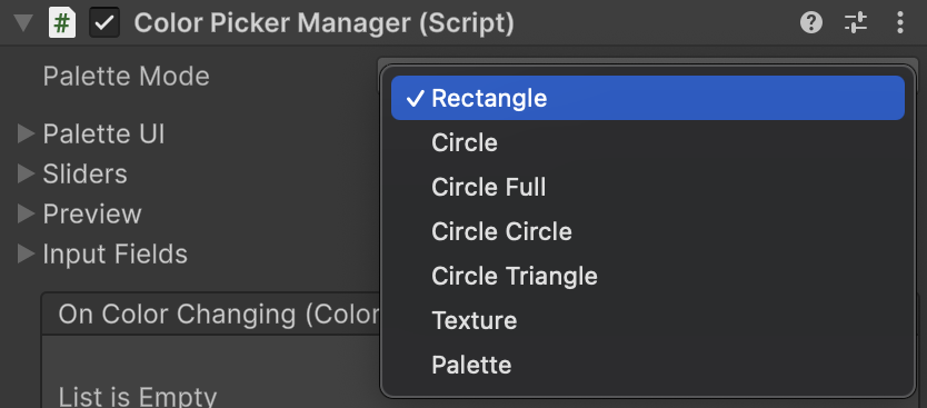 ColorPickerManager mode dropdown